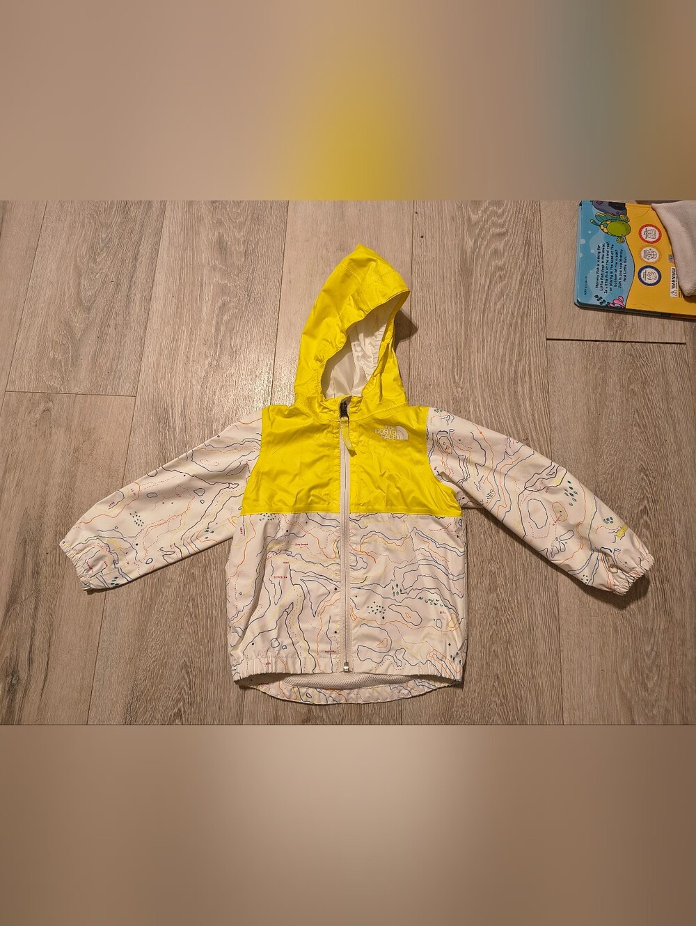 The North Face Kids Yellow & White Hooded Rain Shell with Topographic Print